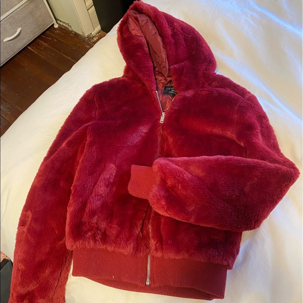 Red faux fur jacket!